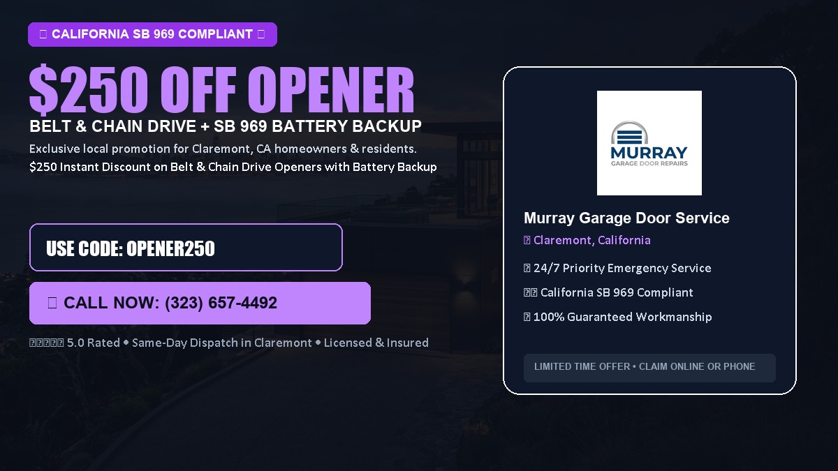 $250 OFF Smart Garage Door Opener Installation (Belt & Chain Drive with California SB 969 Battery Backup) in Claremont, CA